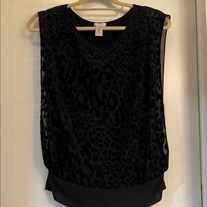 Cache Elegant Woman’s Black Sleeveless Leopard Blouse Size S